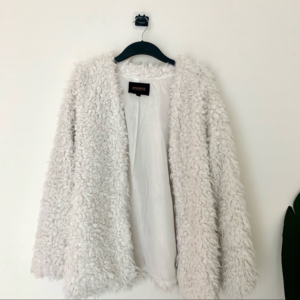 Ambiance White Fluffy Sweater Jacket